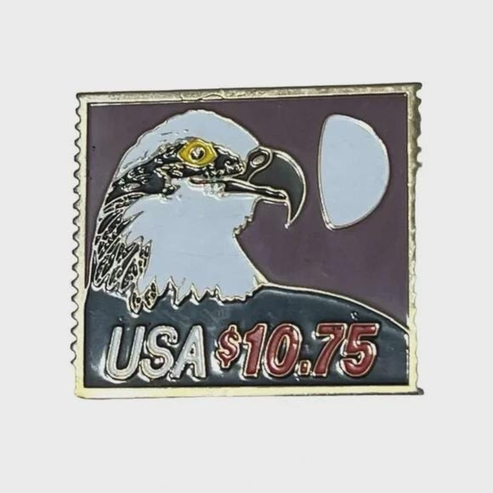 Eagle USA Stamp Design Lapel Vest Pin Vintage 1985